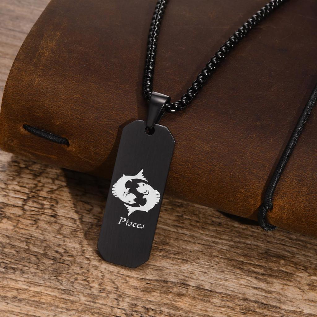 Free Personalized Custom 12 Zodiac Constellation Horoscope Sign Bar Necklaces for Men,Waterproof Stainless Steel Pendant Collar
