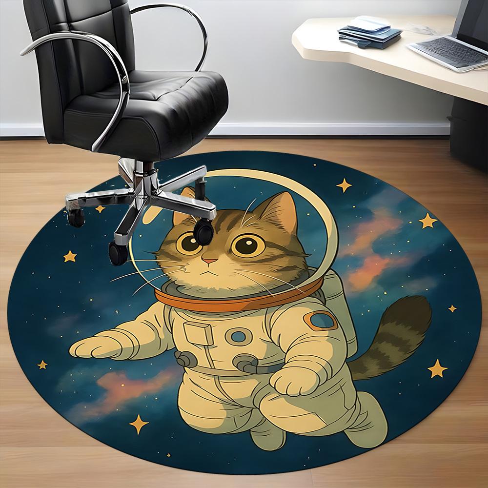 1PC SpaceKitty Office Round Area Rug, Mat Suitable ForOffice, Under Office Chairs Bedroom Living Room Home Decor, Room Deco