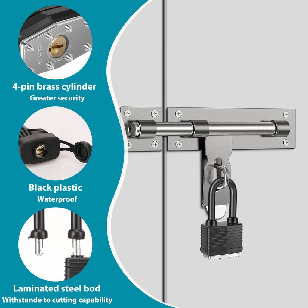 New Padlock with 2 Keys Waterproof Laminated Steel Hardened Steel Lock Key Pad Lock 40mm Safety Padlock for School, Gym Locker