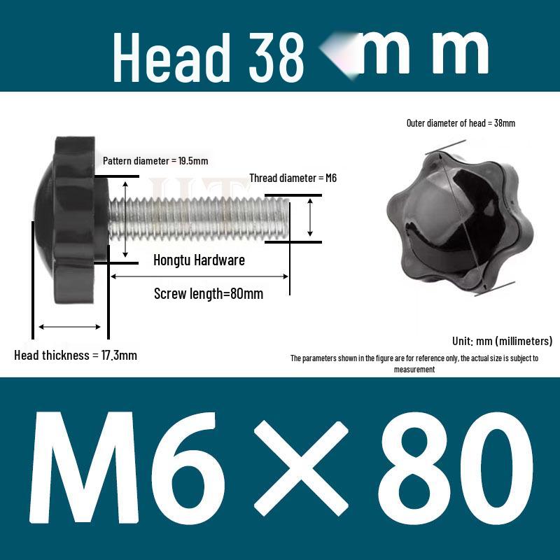 32-Head Rubber Six-Star Plum Blossom Handle Knob M5/M6/M8 Plastic Thumb Screw