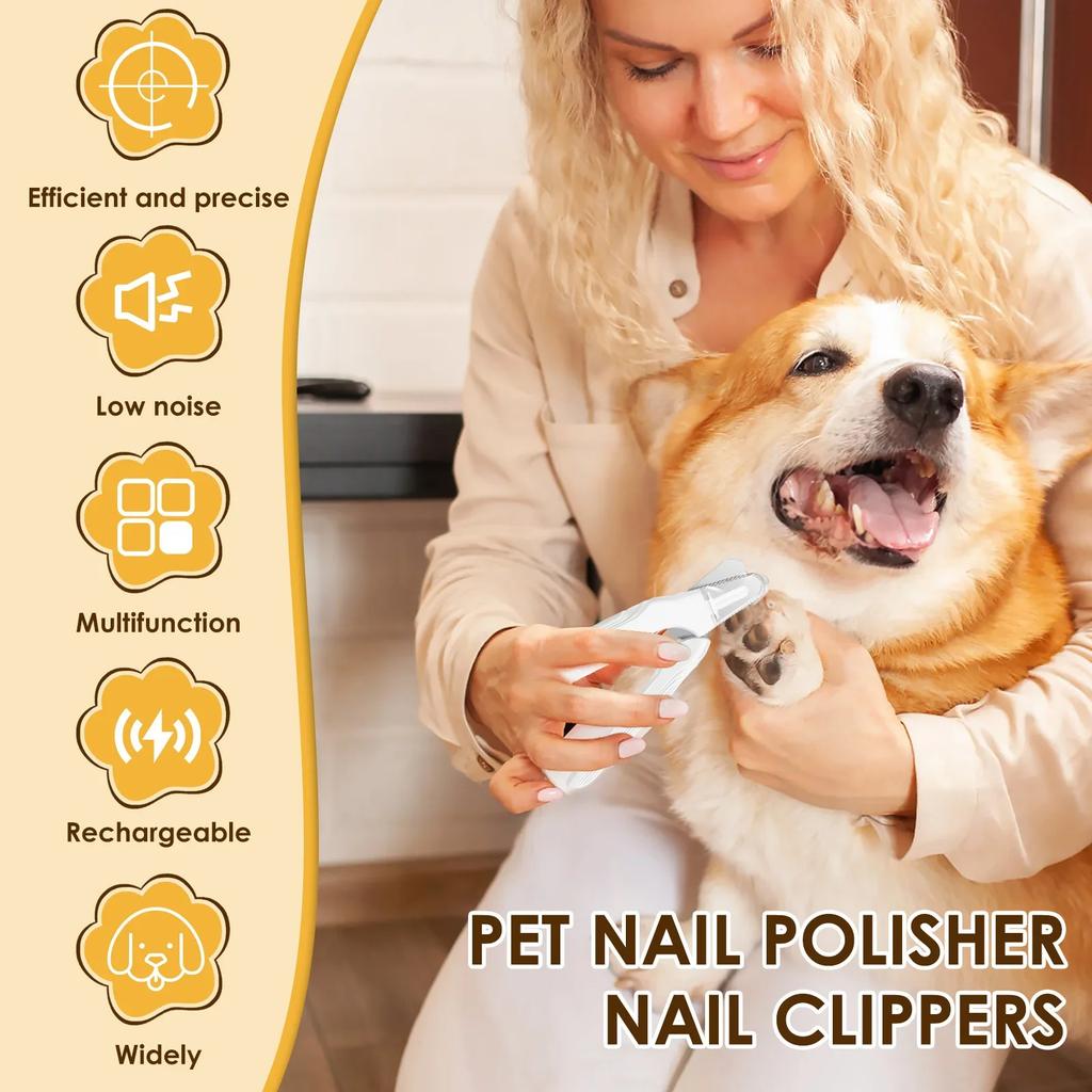 2 In 1 Pet Nail Grinder and Clipper Cat Dog Grooming Tool with LED Lights and Splash Guard USB Rechargeable Cat Dog Nail Trimmer