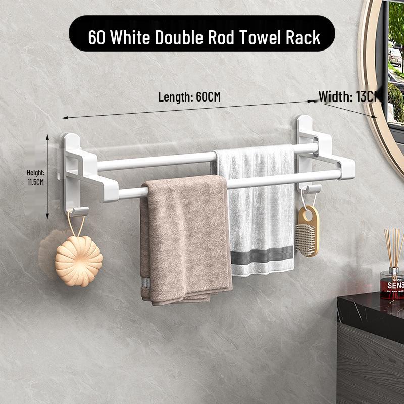 Punch-Free Multi-Bar Bathroom Towel Rack and Hanger Shelf