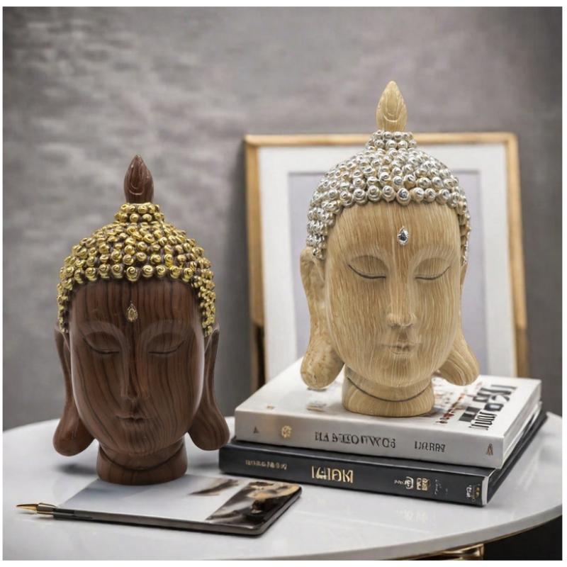 Buda Başı Figürü Ev Dekorasyonu Shakyamuni Buda Heykeli Oturma Odası Ofis Masaüstü Reçine Süsler Feng Shui Heykeli