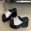 Fashion 2025 Summer Design Rivet Platform Women's Shoes Square Toe Women Slippers Shoes for Women Fashion Thick Bottom Heels Party Shoes