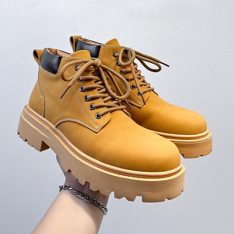 men's casual outdoors desert boots lace-up autumn winter shoes cowboy original leather boot cool platform ankle botas masculinas