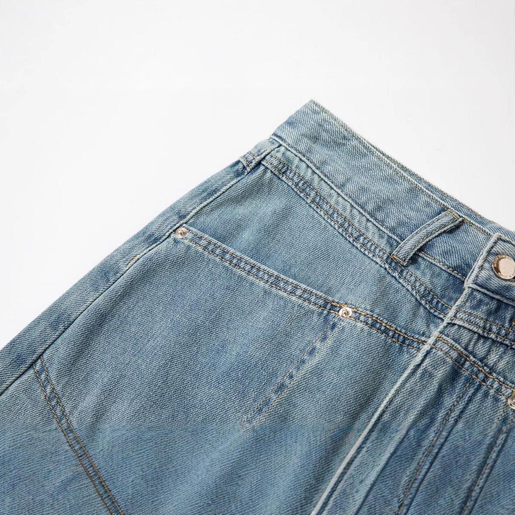 Light Blue High-Waist Slit A-line Denim Skirt for Women - 2025 Casual Mid-Length Slimming Design