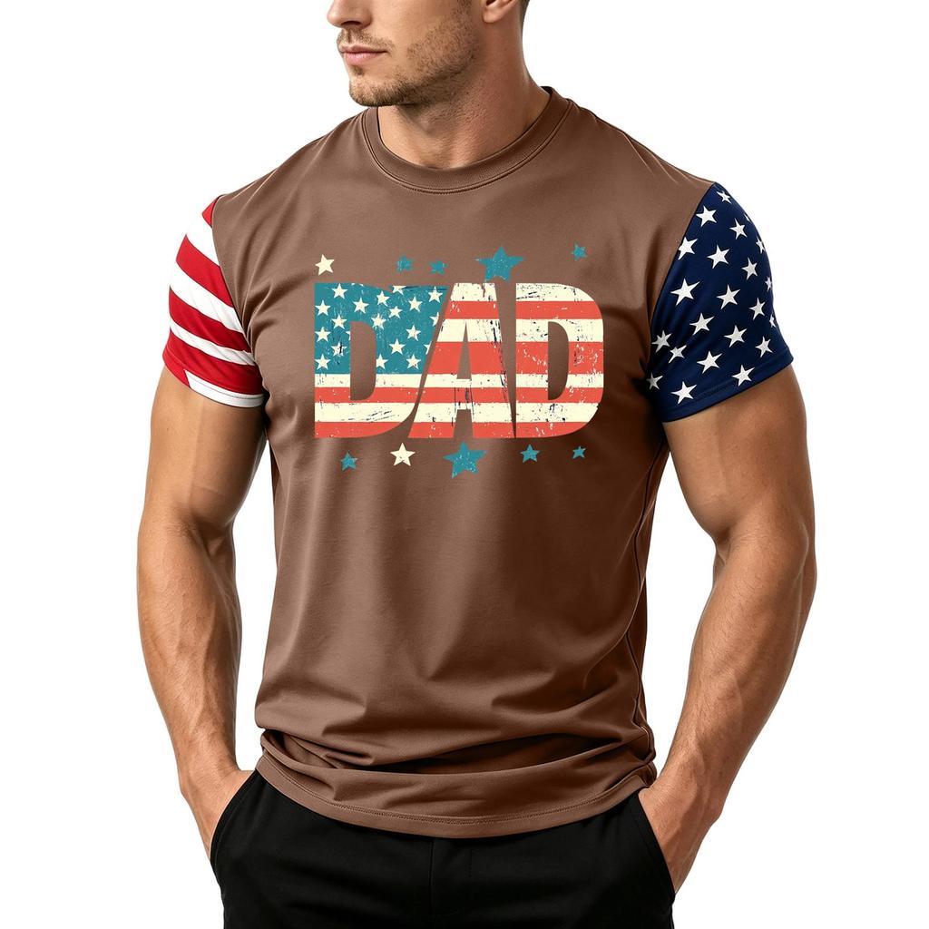 Men's Loose Fit Short Sleeve T Shirt Dad Print American Flag Sleeves Casual Summer Daily Wear Top for Fathers Day Independence Day