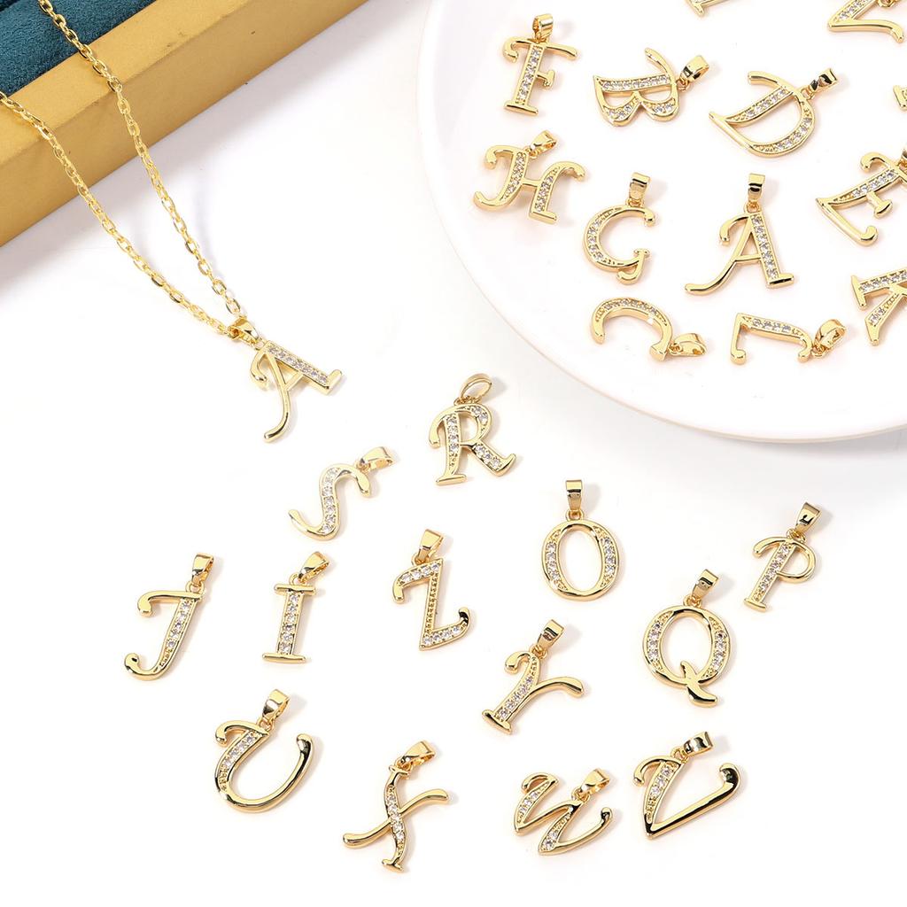 Fashion Gold Plated Letter Charms Alphabet A-Z Zircon Metal Letter Pendants For Jewelry Making DIY Bracelet Necklace Accessories