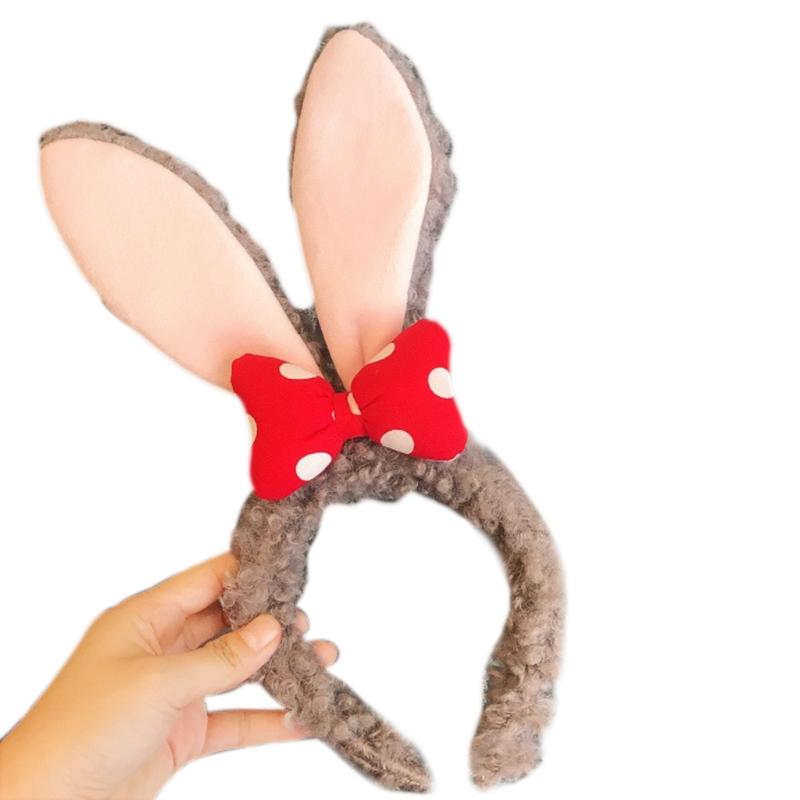 

Women Furry Animal Bunny Ears Headdress Plush Rabbit Ears Headband with Bow for Halloween Christmas Cosplay Accessories сірий колір