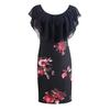 Women Cocktail Dress Rose Print Poncho Pencil Party Mini Dresses Bodycon Layered Ruffled Party Dress