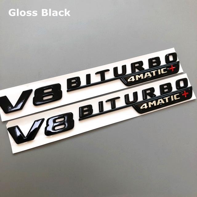 2Pcs Best V8 BITURBO 4MATIC AMG Car Fender Emblem Sticker For Mercedes Benz AMG W117 W205 C63 E63 W212 W176 A45 GLA45