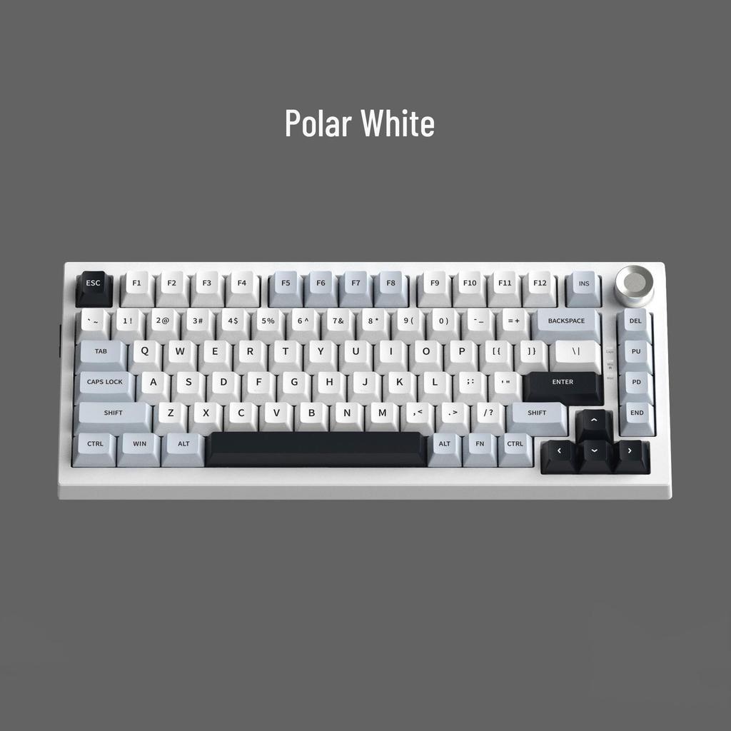 In Stock Three-Mode Wireless Mechanical Keyboard with Wired/Bluetooth Options, Color Blocking, Knob, Hot-swappable Keys, and Side Engravings