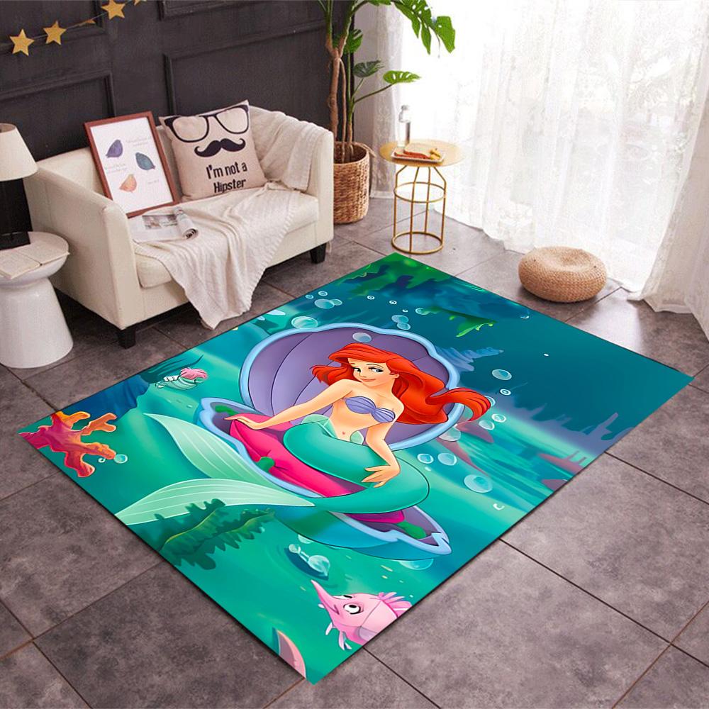 Underwater Mermaid Adventure Disney Cartoon Theme Anti-Slip Rug - Polyester, Home Decor, Suitable for Bedrooms, Living Rooms, Doorways, and Studios