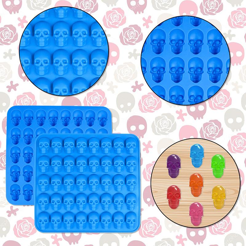 2Pcs Skull Candy Mould with Dropper 40 Cavity Silicone Mini Non Stick 3D Skeleton Head Sugar Chocolate Mold Kitchen Baking Tools