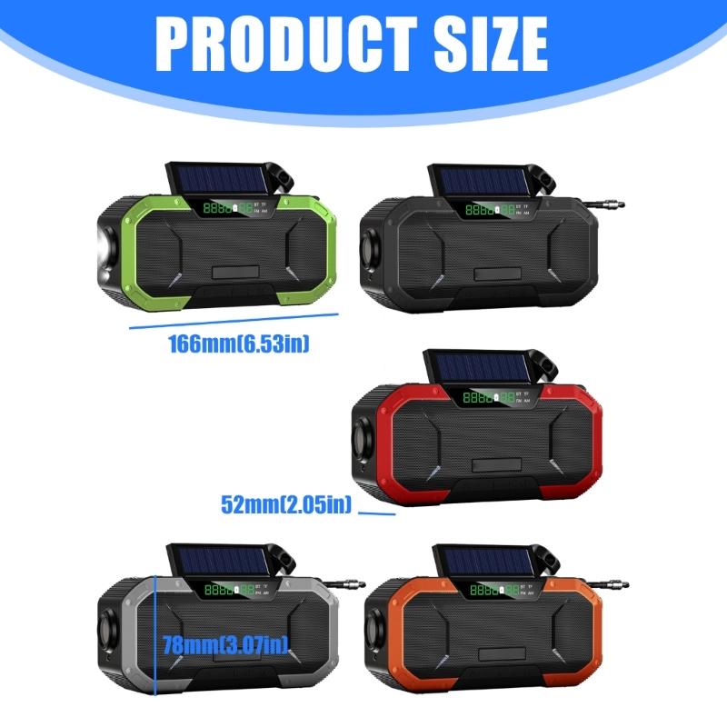 Solar Hand Cranks Radio with FM AM Band Reception Emergency SOS Alarm IPX5 Waterproof for Camping Survival Adventure