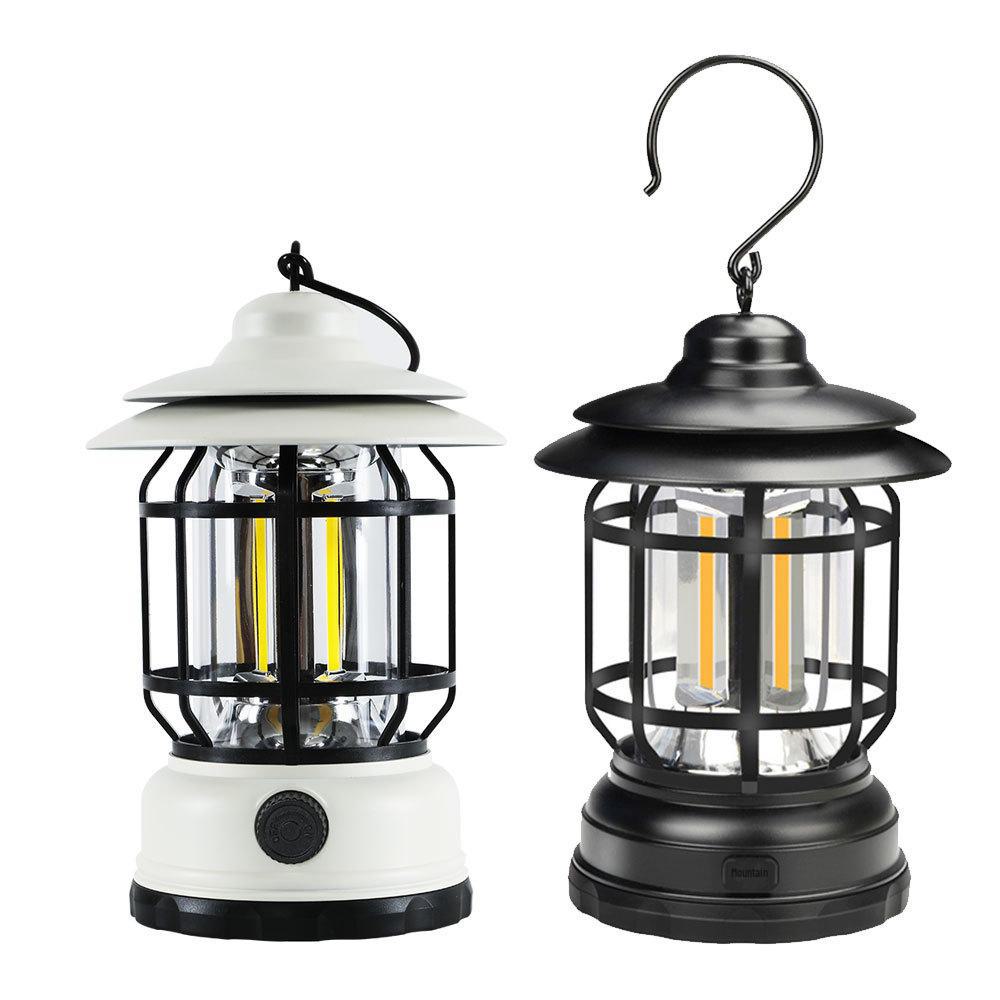 Retro LED Camping Lantern: Portable, Multifunctional, Outdoor, Type-C Rechargeable Tent Light.