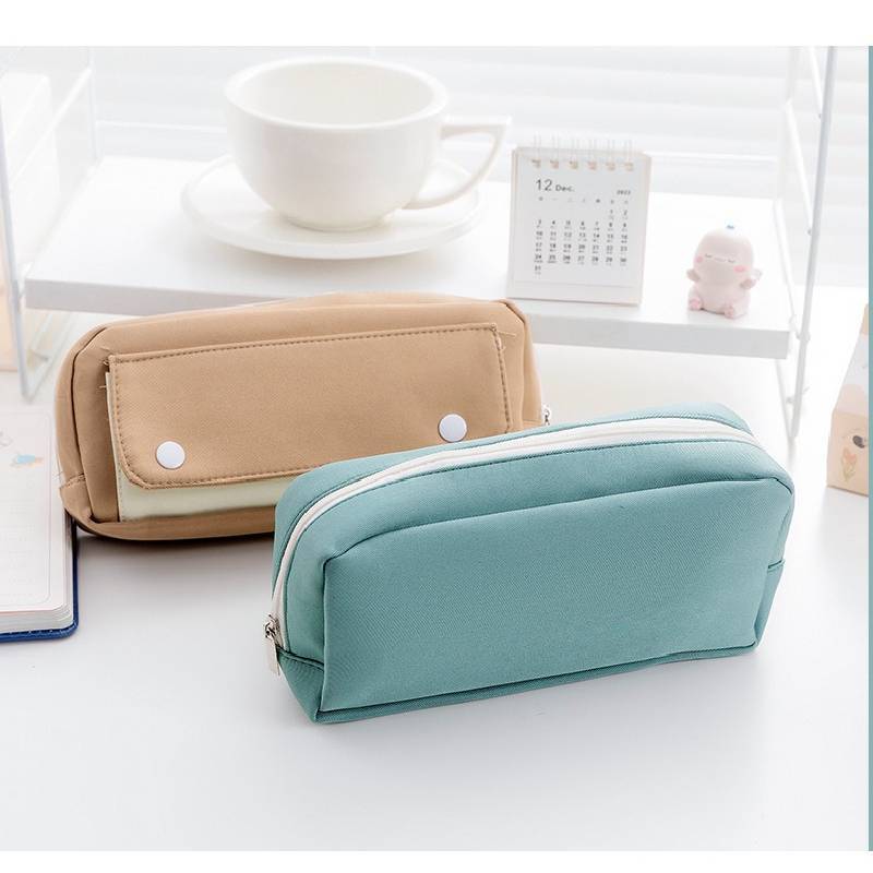 Pencil Case For Students With Large Capacity Dual Zipper Storage In Polyester Fabric