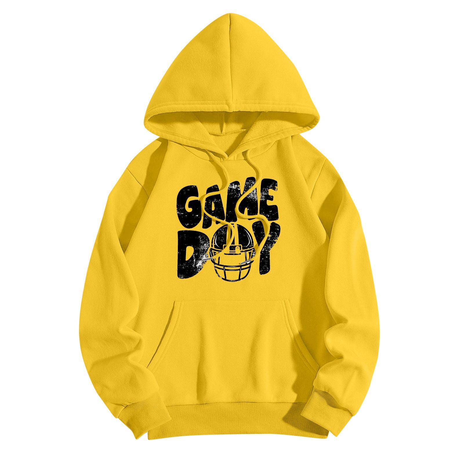 

Толстовки для девочек-подростков с длинным рукавом и принтом букв, повседневные графические толстовки с капюшоном, пуловер с завязками, симпатичная толстовка большого размера XL жёлтый