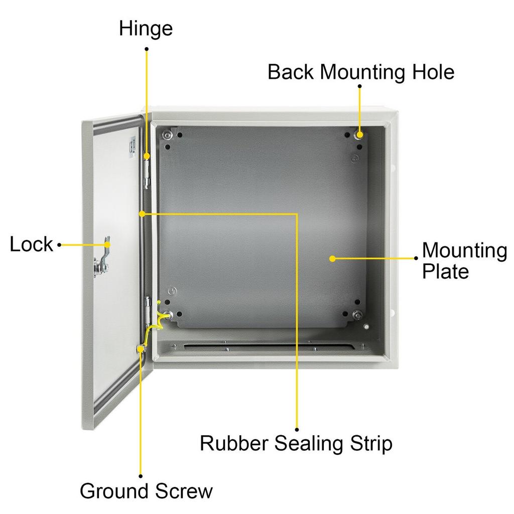 NEMA Steel Enclosure, 16 X 16 X 8\'\' NEMA 4X Steel Electrical Box, IP66 Waterproof & Dustproof, Outdoor/Indoor Electrical Junction Box, with Mounting