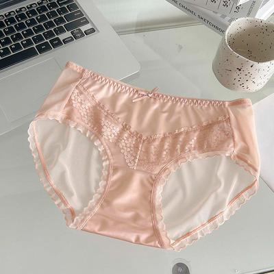 Women's Sweet Lace Mesh Patchwork Cotton Waist Pack Hip Cotton Crotch Briefs Underwear