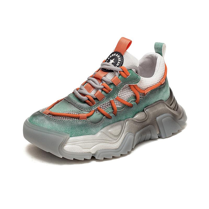 2026 Sommer Neu Dicke Sohle Vollrindleder Mesh Atmungsaktiv Dad Schuhe Mode Lässig Damen Sneaker