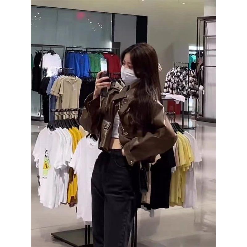 Trendy Biker Jacket Women Short Leather Coat Spring Autumn Winter Fashionable Versatile Outfit Petite Sizes