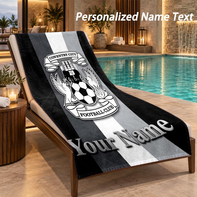 Custom Text Coventry City FC Print Beach Towel Large Towel For Home Bathroom Beach