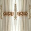 1Pc Boho Elastic Curtain Tieback with Daisy Floral Tassel, Ivory Cream Pattern Invisible Hook Ring, Simple Installation for Home