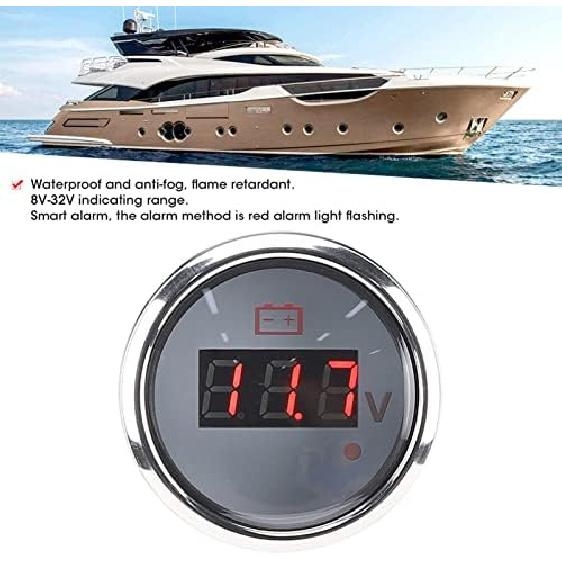 Marine Voltage Gauge Marine Volt Meter 52mm Diameter Boat Voltage Gauge LED Digital Display 316 Stainless Steel Marine Voltmeter Gauge Universal for