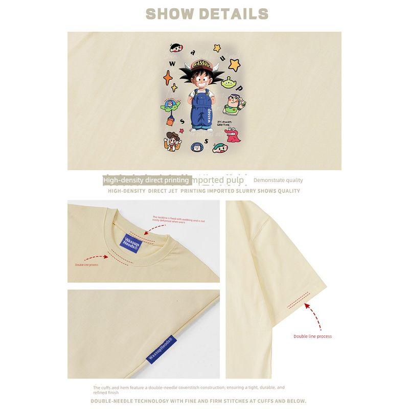 Wassup Heods Heavyweight Trendy Brand Anime Collaboration T-Shirt for Men and Women, New Summer Digital Inkjet Short-Sleeve T-Shirt