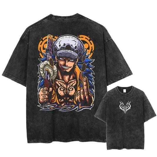 

Hot-blooded Anime One Piece Law Manga Graphic Print T-Shirt Men Women Vintage Washed Cotton Summer New Tee Streetwear Harajuku Fashion Oversized Top L