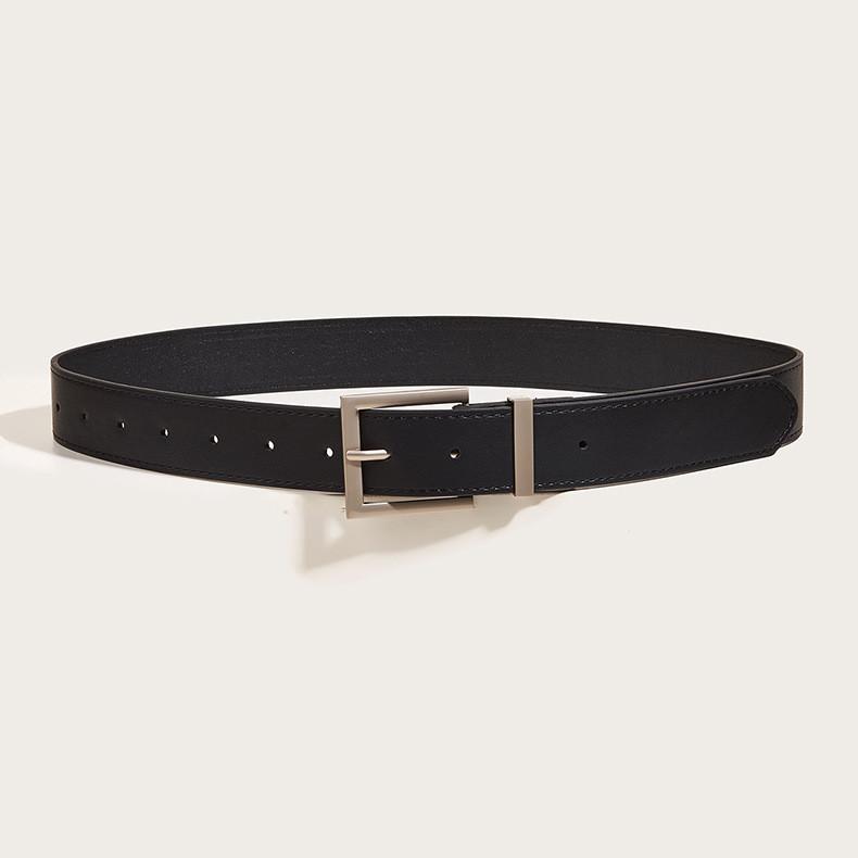 Solid Square Buckle Color Leather Belt Metal Decoration Black Girdle Fashion