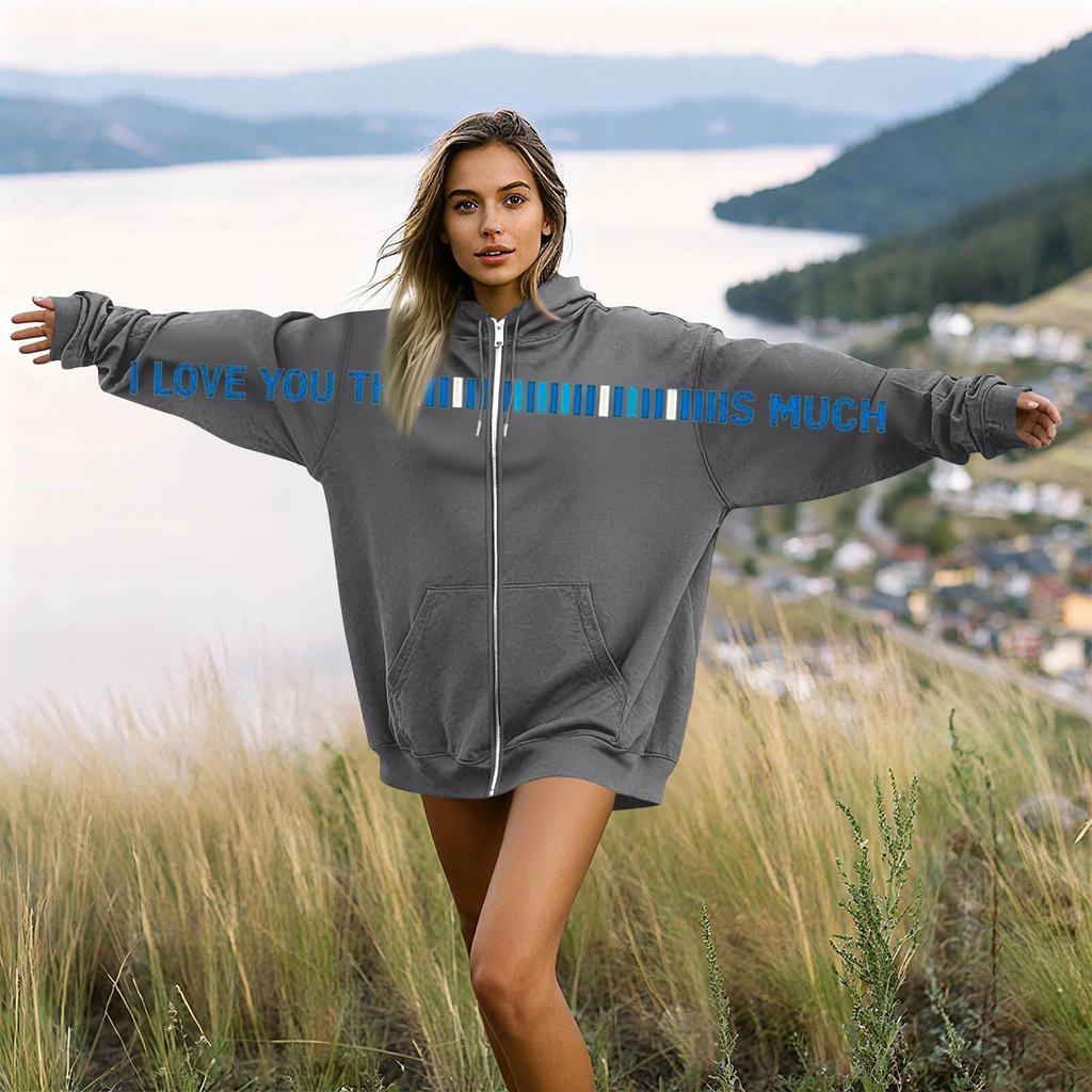 Damen- und Herren-Unisex-Mode, lässiger Langarm-Kapuzenmantel mit Rundhalsausschnitt und Aufdruck