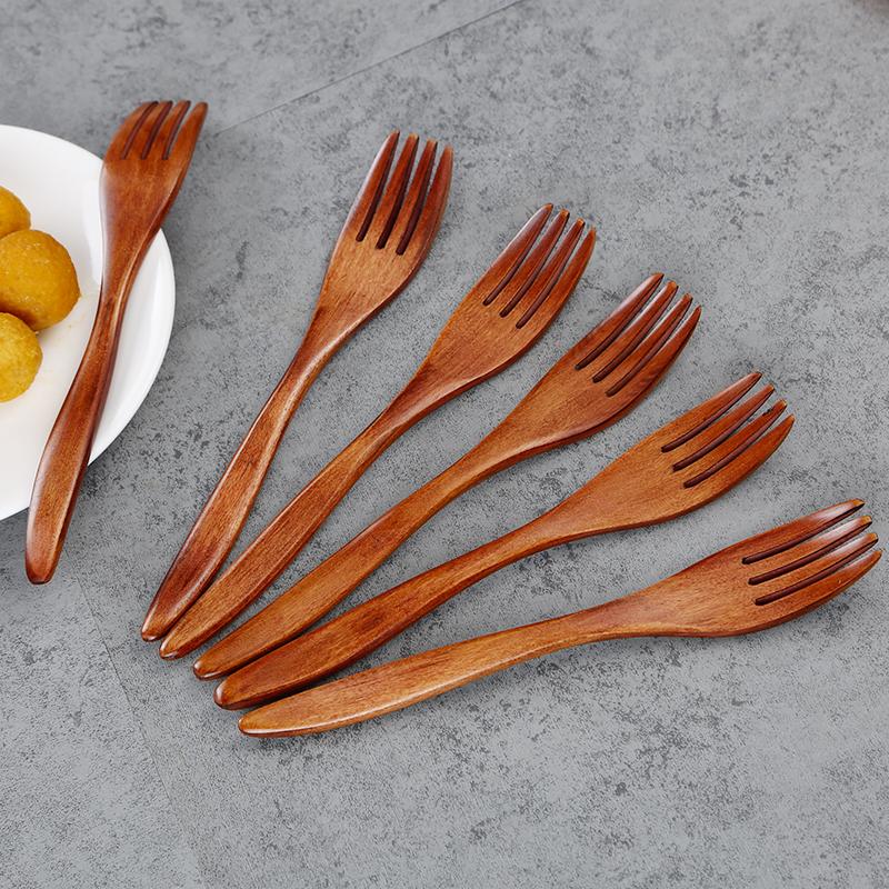 

6pcs Japanese Solid Wood Forks Long Fruit Forks Dessert Forks Handmade Wooden Dinner Forks Bento Accessories