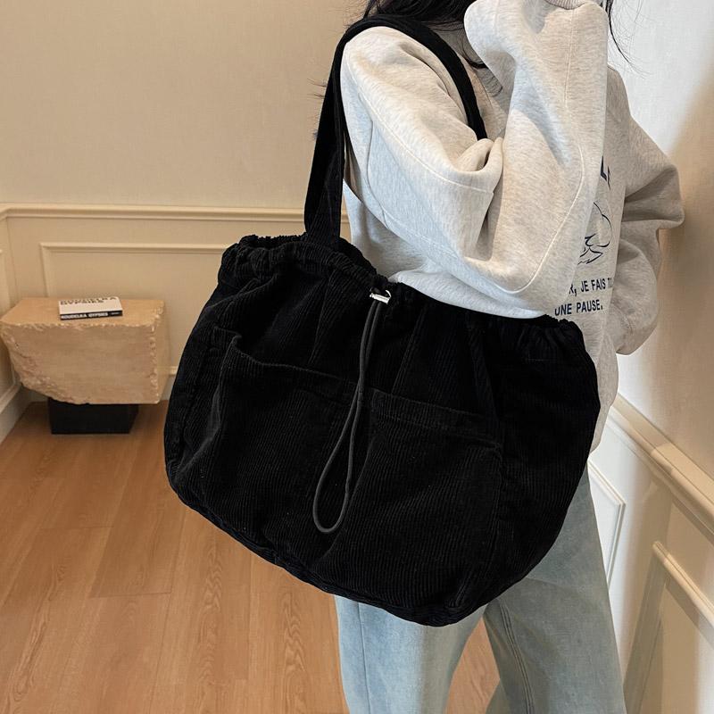Women's Large Capacity Corduroy Handbag Drawstring Shoulder Bag Tote Bag