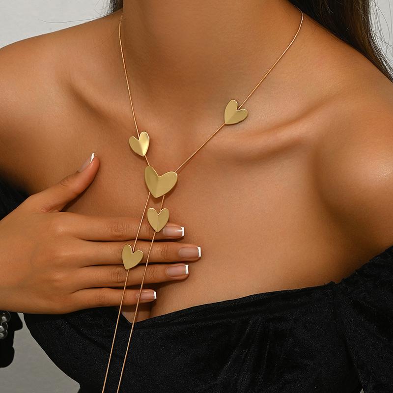 Circular Heart-Shaped Geometric Necklace Hollow Y-Shaped Design Creative Long Pendant Tassel Necklace Women's Trendy Jewelry