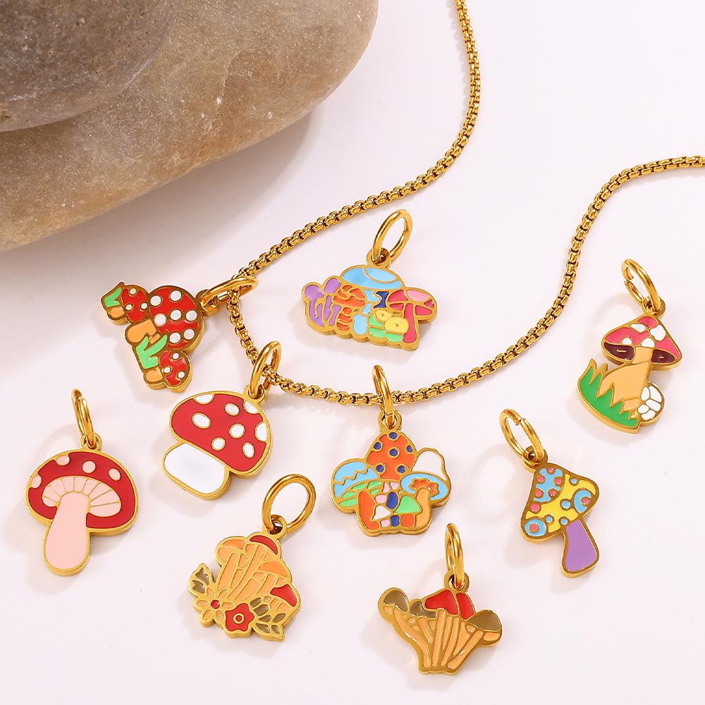 Adorable Multi-Shape Mushroom Pendant with Colorful Drip Oil Design