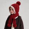 Lace Trim Integrated Winter Set Windproof Earflaps Winter Hat Soft Knitted Hat Scarf Set  For Girls