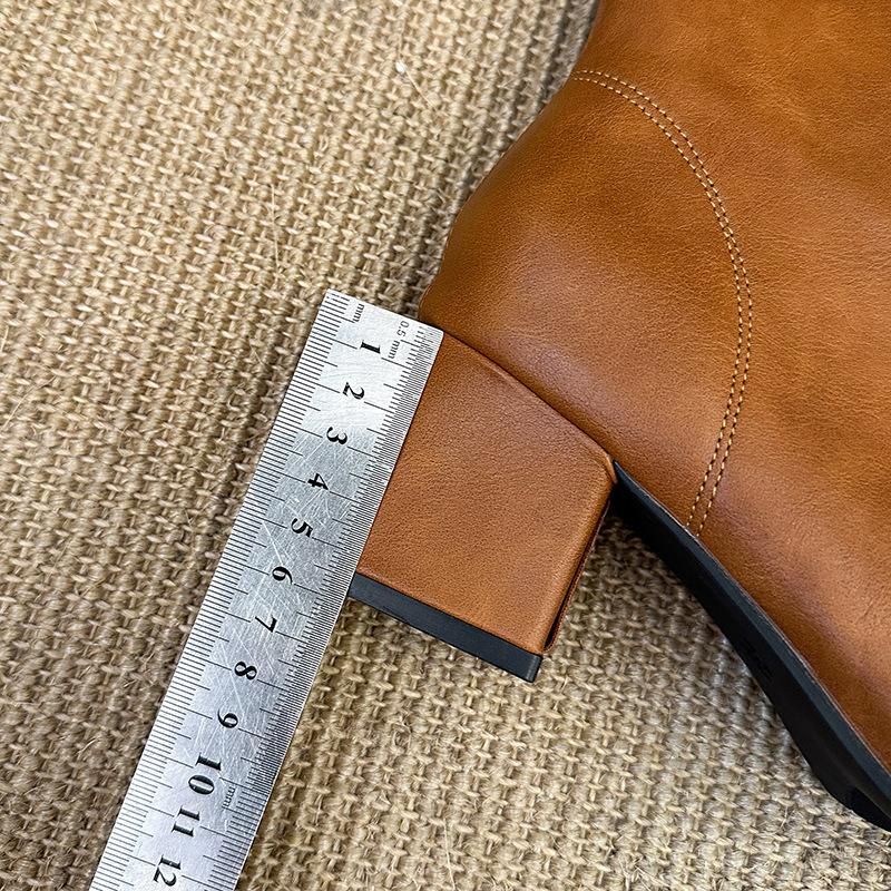 Retro belt buckle side zipper thick heel boots autumn and winter new thin fashion boots high heel but knee knight boots