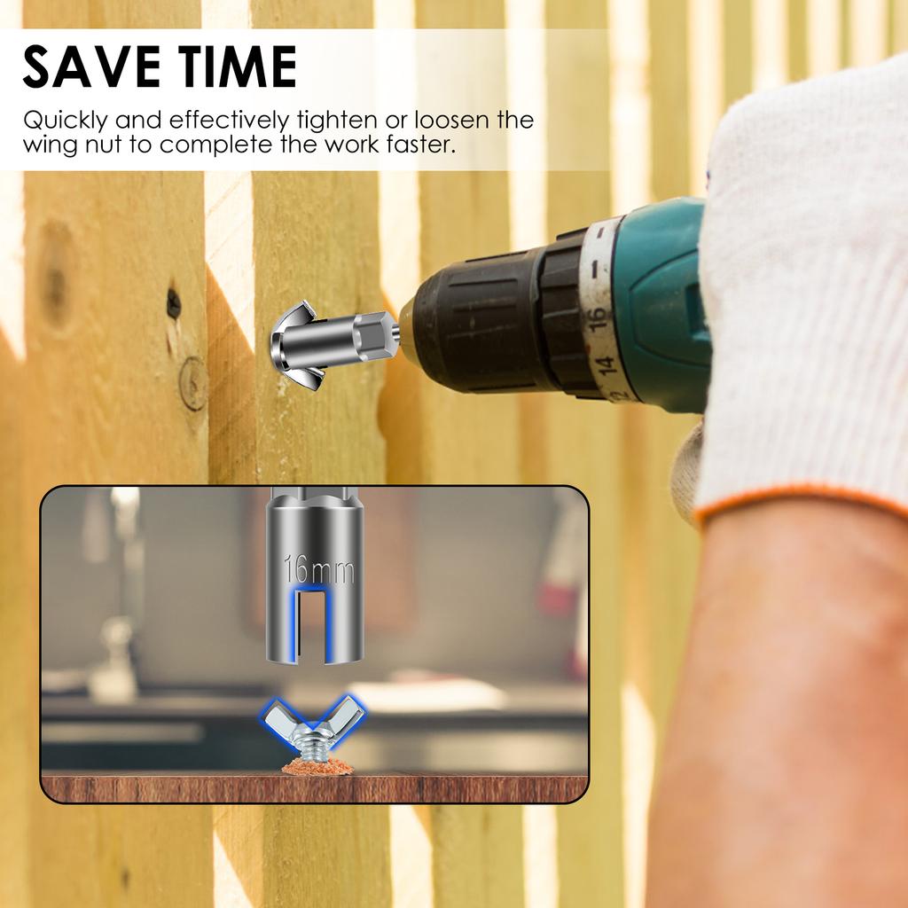 Wing Nut Driver Sockets 1/4”Hex Shank Wing Nut Driver Set 10-19mm Nut Driver Set Drill Bit Sockets for Panel Nuts Screws Bolt