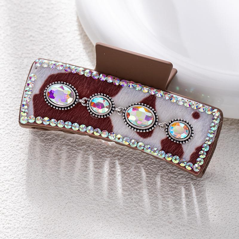 Bohemian Ethnic Style Turquoise Grab Clip Western Style Hairpin Retro Leopard Print Sequined Leather Fashion Disc Hairpin