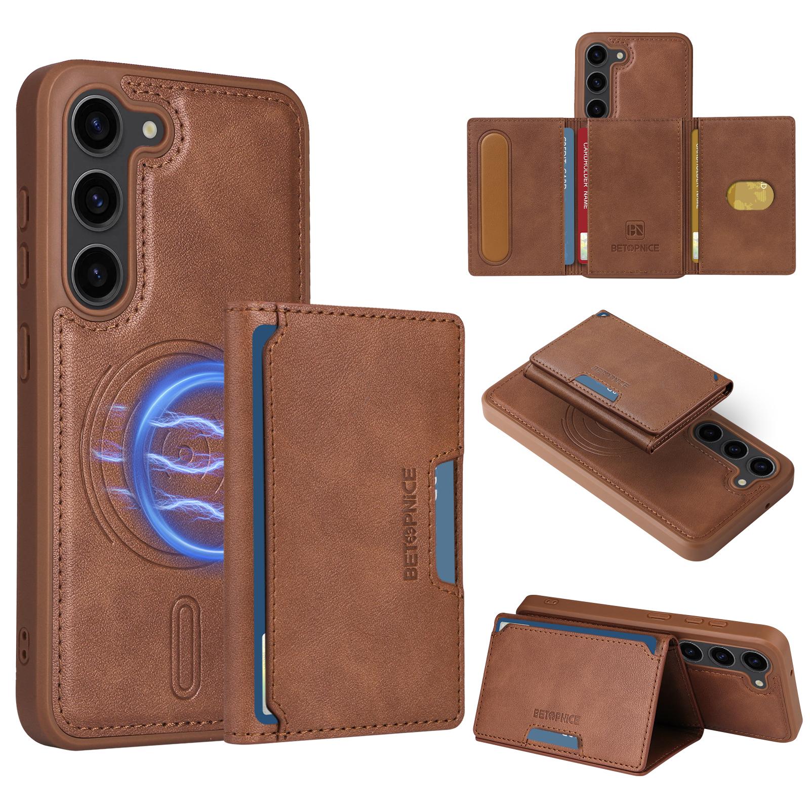 

For Samsung Galaxy S23 Magnetic Case BETOPNICE Leather Phone Cover Kickstand with Detachable Card Bag E