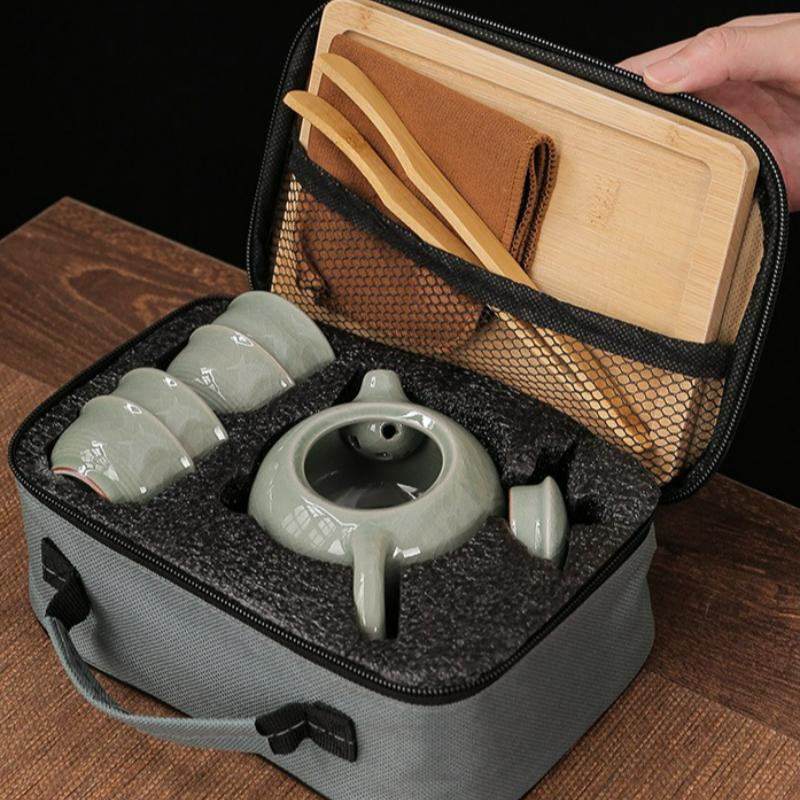 Chinese Tradition Kung Fu Tea Set Portable Ceramic Travel Tea Set Home Office One Teapot Four Teacup Teaware Tea Ceremony Gifts