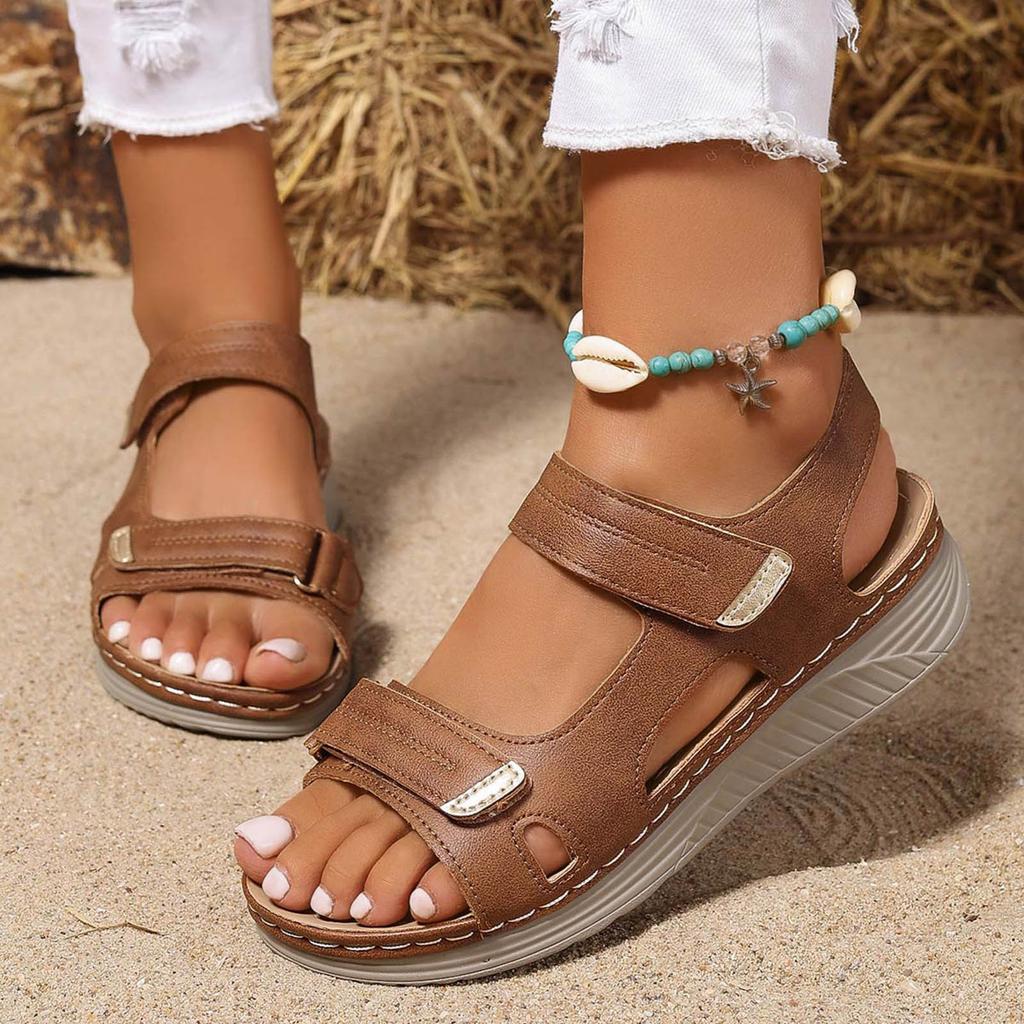 Flache Sandalen mit Riemen für Damen, Damen-Schuhe mit weicher Sohle und Aussparungen, Modische Freizeit-Sportsandalen, Übergrößen Sandalen, Damen Freizeitschuhe