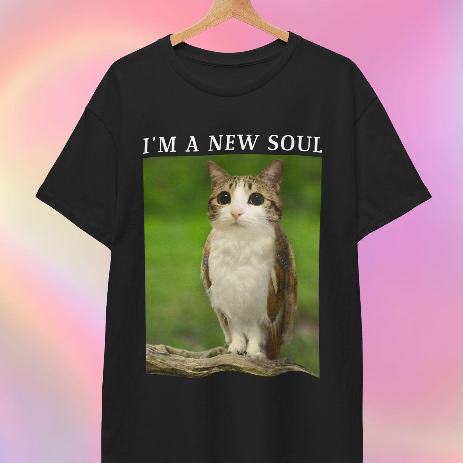 I m a new soul | Meowl Meme Cat T shirt | Owl Cat Meme S