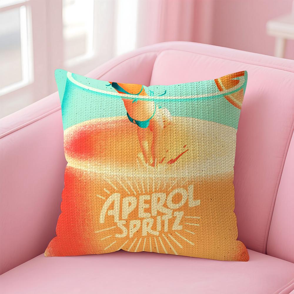 Fashion Art Aperol Cushion Cover Natural Linen Pillow Case DoubleSided Print Decorative Sofa Pillowcase Home Decor Gift