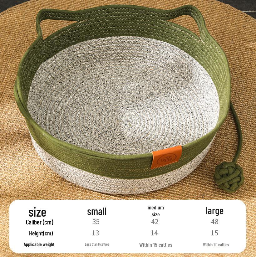 Hand-Woven Round Rattan Pet Bed - Japanese Cattail Cool Mat for Cats and Dogs