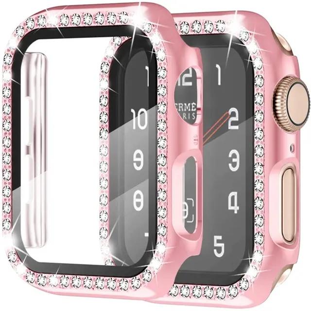 Glass+Watch Cover for Apple Watch 49mm 45mm 44mm 41mm 38mm 40mm Bling Case Diamond Bumper Protector for iwatchSE 8 9 7 6 5 4 3 2