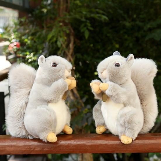 Squirrel Plush Doll Anti-split Fluffy Home Decorative Grey Squirrel Plush with Nutsie for Desktop