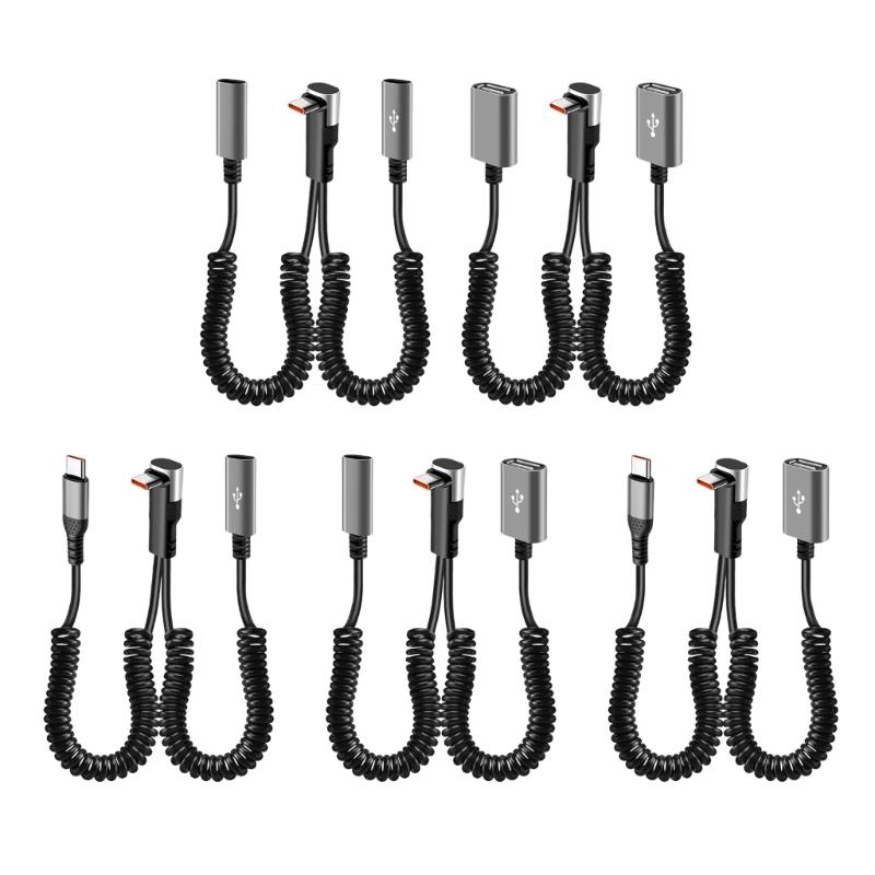 2 in 1 90 Degree Elbow USB Fast Charging Cable 66W Type C Spring Retracted Cable for Latop Car Charging Accessories